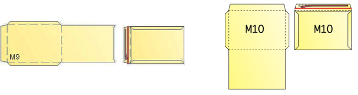 Flan ouvert et enveloppes de coursier finies avec ruban double face et ruban d'arrachage appliqués